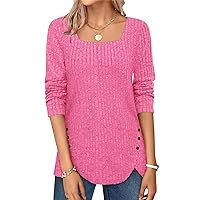 BZB Women's Sweaters Fall 2024 Lightweight Long Sleeve Square Neck Tunic Tops