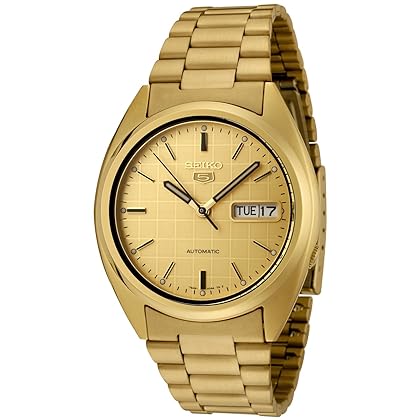 SEIKO Men's SNXL72 5 Automatic Gold Dial Gold-Tone Stainless Steel Watch