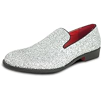 bravo! Men Dress Shoe Prom Slip on Loafer Tuxedo Shoe Classic Metallic Glitter for Wedding Prom Party Black Gold Silver