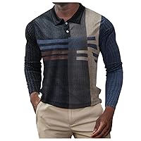 Long Sleeve Polo Shirts for Men Casual Quick Dry Loose Fit Ultra Soft T-Shirts Plaid Print Pique Performance Golf Shirt