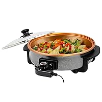 OVENTE Electric Skillet and Frying Pan, 12 Inch Round Cooker with Nonstick Coating, 1400W Power, Adjustable Temperature Control, Tempered Glass Lid with Vent and Cool Touch Handles, Copper SK11112CO