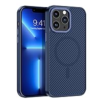 YINLAI Case for iPhone 13 Pro 6.1-Inch, Magnetic [Compatible with Magsafe] Carbon Fiber Metal Lens Frame+Buttons Supports Wireless Charging Men Women Slim Shockproof Protective Phone Cover, Blue