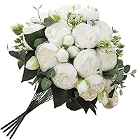 CRUGLA 4 Bundles White Peonies Artificial Flowers Bulk 20 Peony Heads, Small Ivory Faux Fake Silk Peony Flower Wedding Bouquets for Bride Mother's Mum Gift Home Decoration with Stems