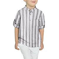 Boys Cotton Linen Henley Shirt Button Down Shirt Long Sleeve T Shirt Beach Shirt Tee Casual Solid Tops