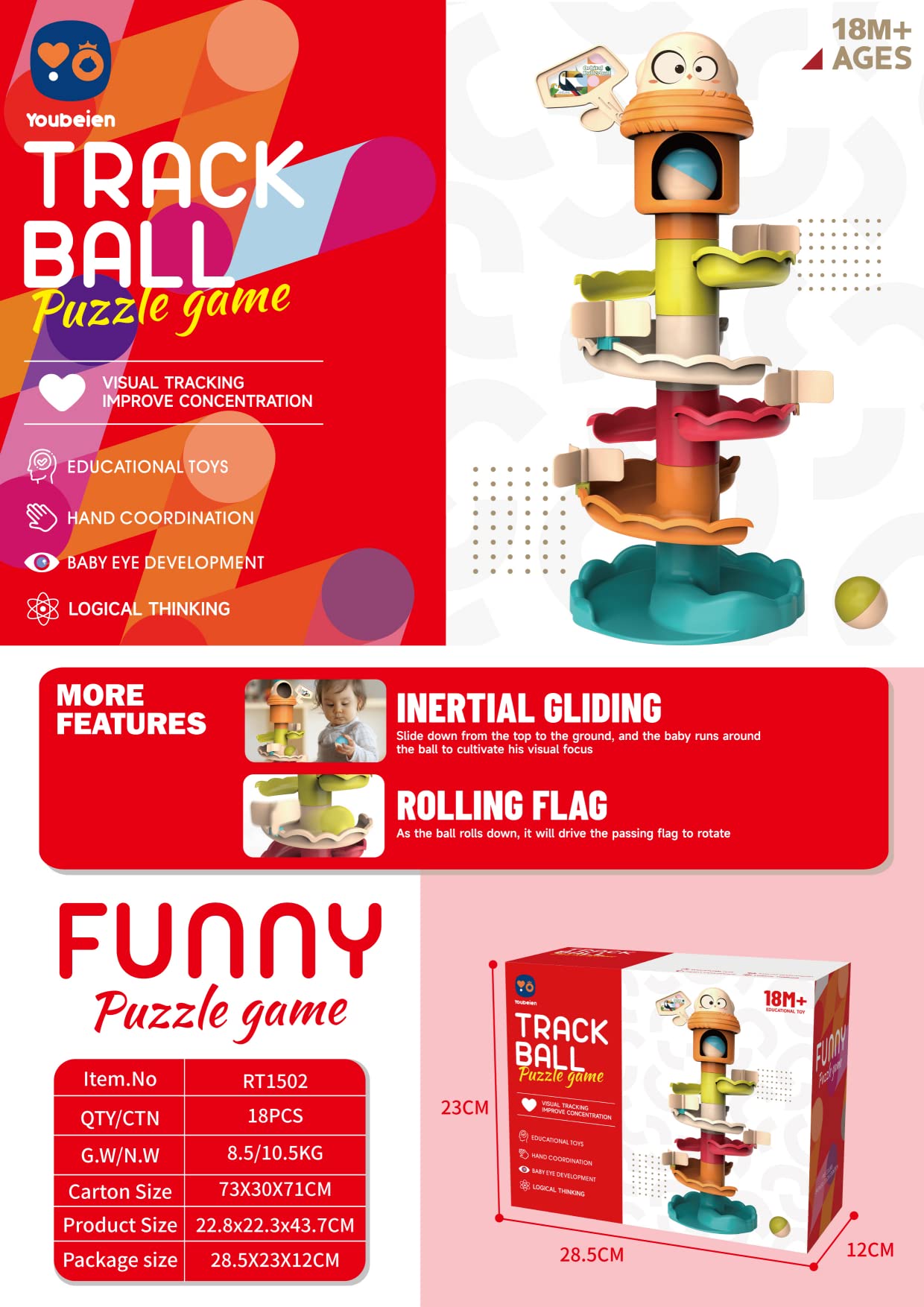 Track Ball, Ball Drop and Roll Tower, Educational Development Toys for 2, 3, 4 Years Old Boys, Girls, Toddler Activities