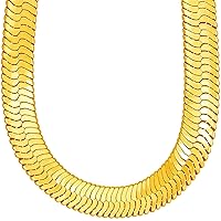 TUOKAY Fake Big Gold Herringbone Chain Necklace Costume 11mm Thick Faux Gold Herringbone Necklace Chain Fashion Hip Hop Snake Chain Women Men School Rapper 24