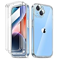 COOLQO Compatible for iPhone 15 Case, 2X[Tempered Glass Screen Protector+Camera Lens Protectors][Anti-Yellowing] 15 FT Military Grade Shockproof Protective iPhone 15 Phone Case for iPhone 15, Clear