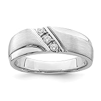 Jewels By Lux Solid 14k White Gold 3-Stone 1/8 carat Diamond Complete Mens Wedding Ring Band Available in Size 8 to 12