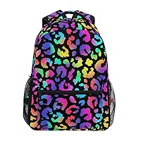 ALAZA Rainbow Leopard Print Cheetah Colorful Backpack Purse with Multiple Pockets Name Card Personalized Travel Laptop School Book Bag, Size M/16.9 in