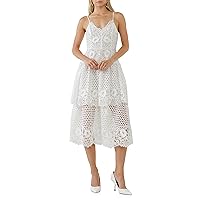 endless rose Women's Lace Cami Tiered Midi Dress