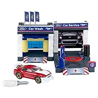 Klein Ford: Service Station with 2019 Ford Mustang - Theo, Garage & Car Can Be Dismantled, Play Workshop Including Lifting Platform & Car Wash, Officially Licensed, Kids Pretend Play, Ages 3+