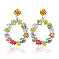 Seakuur Flower Boho Beaded Round Shape Earrings Plated Gold with Colorful Varieties of Earrings for Women Dangled Bohemian Jewelry