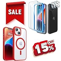 CANSHN for iPhone 14 Case Red & 3+3 Pack for iPhone 14 Screen Protector Tempered Glass & Camera Lens Protector Accessories with Easy Installation Frame - 6.1 Inch