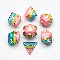 Resin Dice Set 7 Pieces Galaxy D&D Dice Set DND Polyhedarl Dice Set for Dungeons and Dragons RPG Games (Rainbow)