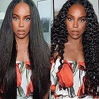 2 in 1 Straight to Curly V Part Wig Human Hair No Leave Out Magic Dry Straight and Wet Wavy Curly Glueless V Part Human Hair Wigs No Sew in No Glue Beginner Friendly Wear and Go Wig 16 inch