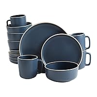 Gibson Home Zuma 16 Piece Round Kitchen Dinnerware Set, Dishes, Plates, Bowls, Mugs, Service for 4, Matte Stoneware, Cobalt Blue (127342.16R)