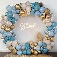 Dusty Blue Balloons Garland Arch Kit, 147PCS Dusty Blue Fog Blue Beige White Metallic Gold Latex Balloons for Wedding Birthday Baby shower Jungle Birthday Gender Reveal Party Decorations