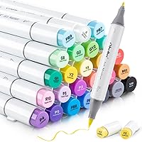 Ohuhu Alcohol Brush Markers 48 Mid-tone Colors- Double Tipped Alcohol Based  Art Marker Set for Artists Adults Coloring Sketch Illustration- Brush 