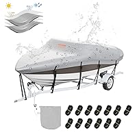 VEVOR Boat Cover 17-19 ft Trailerable Waterproof Boat Cover, 600D Marine Grade PU Oxford Bass Boat Cover, with Motor Cover and Buckle Straps, for V-Hull, Tri-Hull, Fish Ski Boat, Runabout, Grey