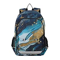 ALAZA Blue & Gold Marble Laptop Backpack Purse for Women Men Travel Bag Casual Daypack with Compartment & Multiple Pockets