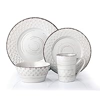 16 Piece Distressed Weave Dinnerware Set-White