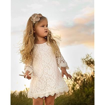 CVERRE Flower Girl Lace Dress Country Dresses Sleeves 1-6 (White, 160)