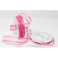 AmoreCreations 3/8 Inch x 25yds Organza Ribbon with Satin Trim for Wedding Baby Shower Gifts DIY Bows Craft Dancer Wands and More - Colors Guaranteed by AmoreCreations (Hot Pink)