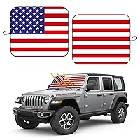 2PCS Windshield Sun Shade with American Flag Design,Foldable Super Sunscreen Car Sun Shade for Steering Wheel,Dashboard Protection,Universal Windshield Shade Car Accessories (Colorful Flag)