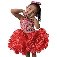 Toddler Flower Girl Dresses for Wedding Beaded Halter Organza Ruffle Baby Girl Pageant Dress