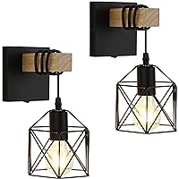 Black Wall Sconce with ON/Off Switch Pack of 2, Dimmable Cage Wall Mount Light Fixture Industrial Farmhouse Lighting, LG9939389