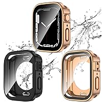 2 Pack 2 in 1 Waterproof Case for Apple watch Series SE SE2 6 5 4 40mm, Straight Edge PC Front & Back Bumper with Tempered Glass Screen Protector 360 Protective Cover for iWatch (40mm, Black/Rosegold)