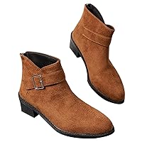 Fleece Lined Boots for Women Retro Novelty Round Toe Waterproof Warm Faux Plush Mid Heel Mid Calf Boots,JH92
