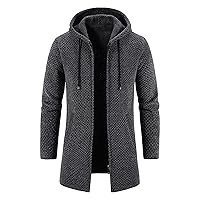 Mens Hoodies Pullover Hooded Plush Plaid Knitting Drawstring Coat Sweater Warm Solid Color Jackets Tops