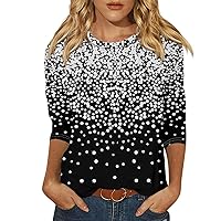 Blouses for Women, 2024 Trendy Vintage 3/4 Sleeve Top for Women,Ladies Three Quarter Sleeve Round Collar T-Shirt Blouse