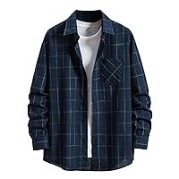 Flannel Plaid Shirt for Men Button Down Shirt Jacket Mens Long Sleeve Flannel Plaid Shirts Classic Flannel Shirt Mens