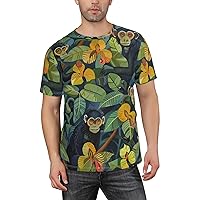 Men's Monkeys Tropical Leaves Short Sleeve T-Shirts, Animal Graphic Tee