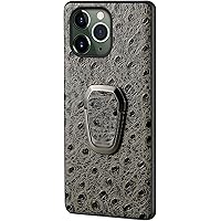 COOVS Case for iPhone 14 Pro Max, Genuine Leather TPU Silicone Hybrid Slim Protective Cover with Magnetic Car Mount Holder for iPhone 14 Pro Max (Color : Grey)
