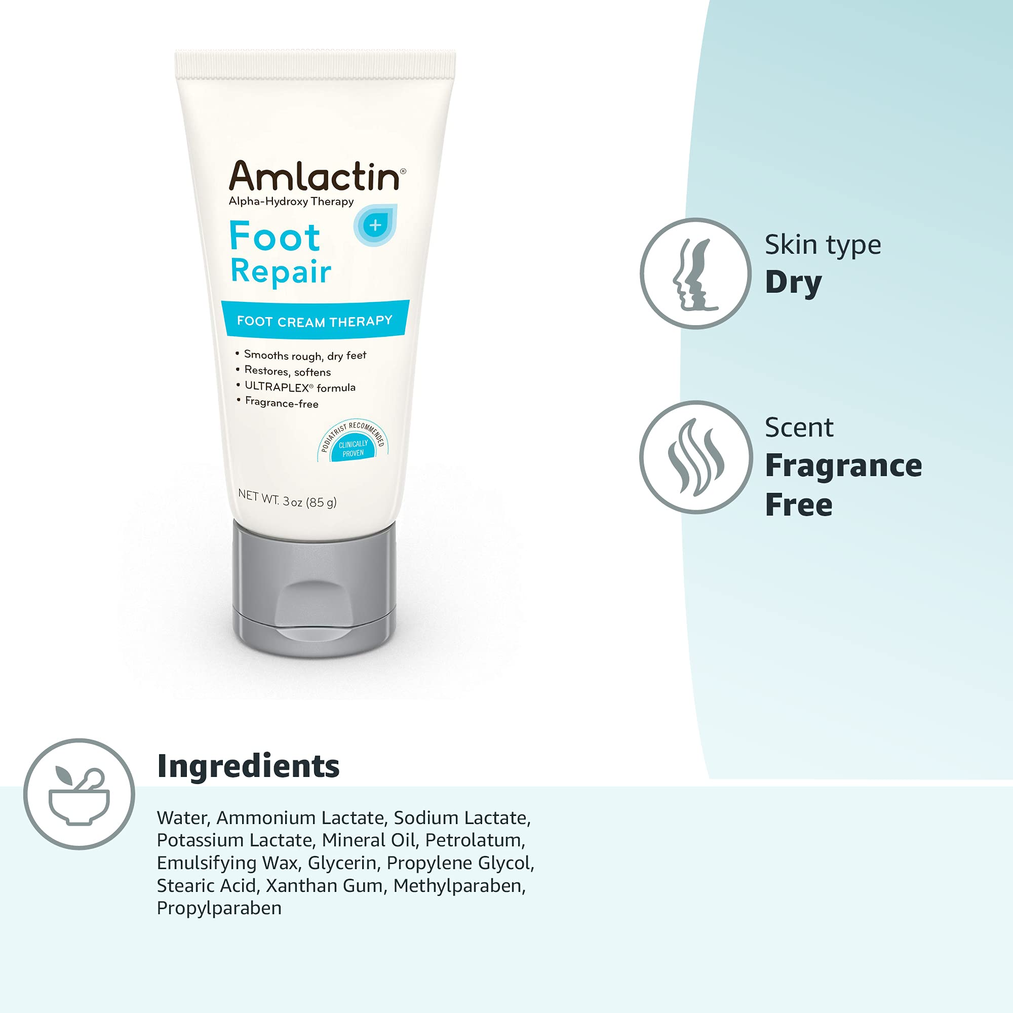 AmLactin Foot Repair Cream - 3 oz Foot Cream with 15% Lactic Acid - Exfoliator and Moisturizer for Dry Skin & Foot Care (Packaging May Vary)