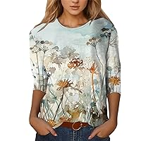 Womens Tops Dressy Casual 2024 3/4 Sleeve V Neck Comfy Summer Trendy Fashion Loose Business Tshirts T-Shirts Blouse