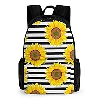 Sunflowers on Black White Striped Laptop Backpack for Women & Men Travel Shoulder Bag Casual Daypack Hiking Backpacks