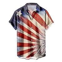 Men's Independence Day Shirts Button Down 4th of July Hawaiian Patriotic Tee Shirts Short Sleeve Beach Dress Shirt