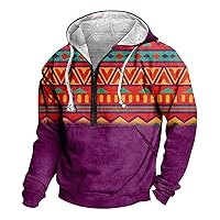 Mens Zip Up Hoodies,Big And Tall Half Zip Hoodie For Men Western Aztec Ethnic Print Retro Graphic Sweatshirt Pocket Pullover