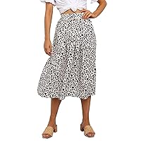 MEROKEETY Women's Boho Leopard Print Skirt Pleated A-Line Swing Midi Skirts