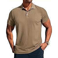 Mens Texture Polo Shirts Casual Wrinkle Free Elasticity Short Sleeve Knit Golf Shirt Tops