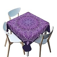Purple Mandala theme Square Tablecloth,40x40 Inch,Stain Wrinkle Resistant Reusable Washable Print Square table cover,for Family Kitchen Gatherings dining Dinner Decor(Dark Purple Pale Mauve Purple)