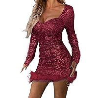 Short Dress,Women's Square Neck Sparkly Dress Sexy Sequin Long Sleeve Homecoming Short Dress Party Dress Plus D