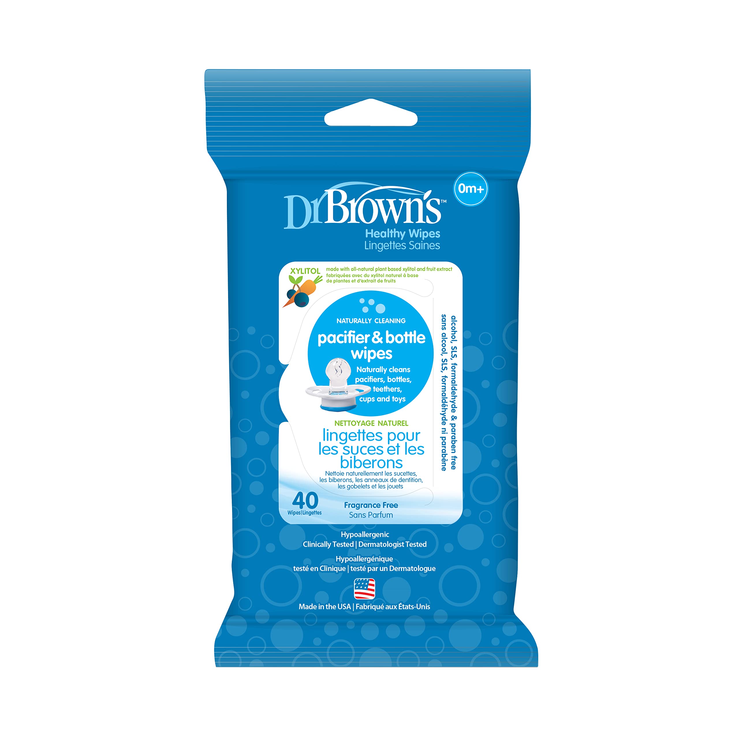 Dr. Brown's Pacifier and Bottle Wipes for Babies and Toddlers, 40 Count