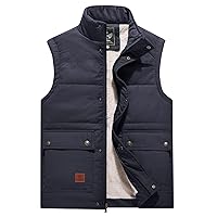 Flygo Men's Winter Warm Outdoor Padded Puffer Vest Thick Fleece Lined Sleeveless Jacket (Style 02 Blue, Medium)