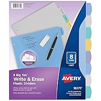 Avery Big Tab Write & Erase Durable Plastic Dividers for 3 Ring Binders, 8-Tab Sets, Pastel Multicolor, 24 Sets, 192 Divider Tabs (16171)