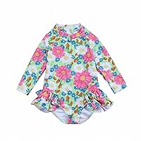 Toddler Baby Girl Swimsuit Floral Print Long Sleeve Batching Suit Ruffles Swimwear Beachwear Swimming